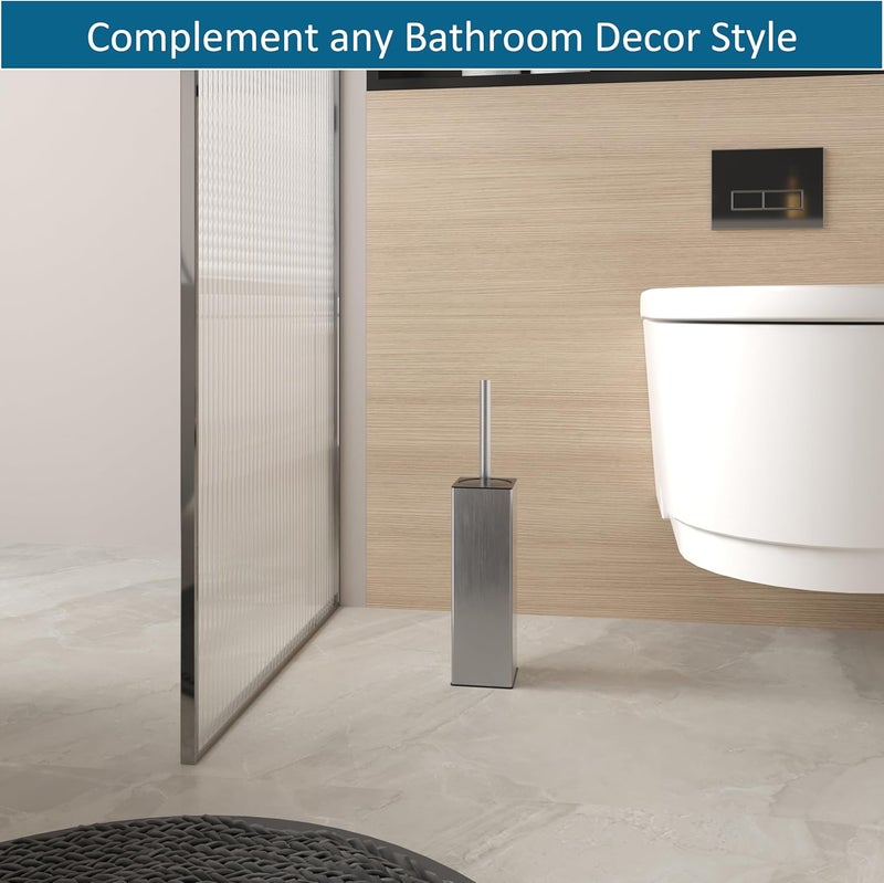 BVL Toilet Brush and Holder Set Brushed Nickel Toilet Bowl Cleaner Brush Freestanding for Bathroom - Image 2
